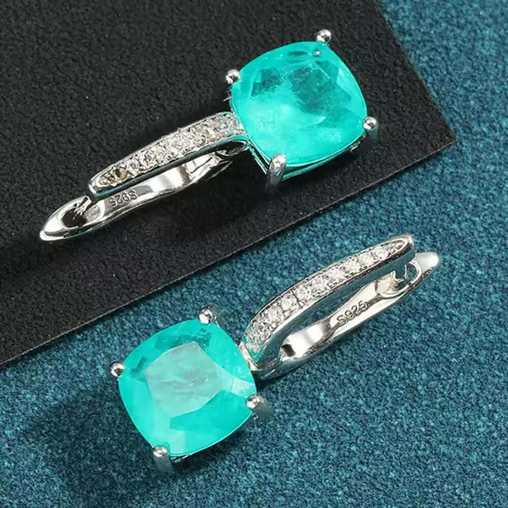 KQDANCE 925 Sterling SIlver Cushion Cut Paraiba Tourmaline Gemstone Drop Earrings with Green Blue Stones Fine Jewelry For Women