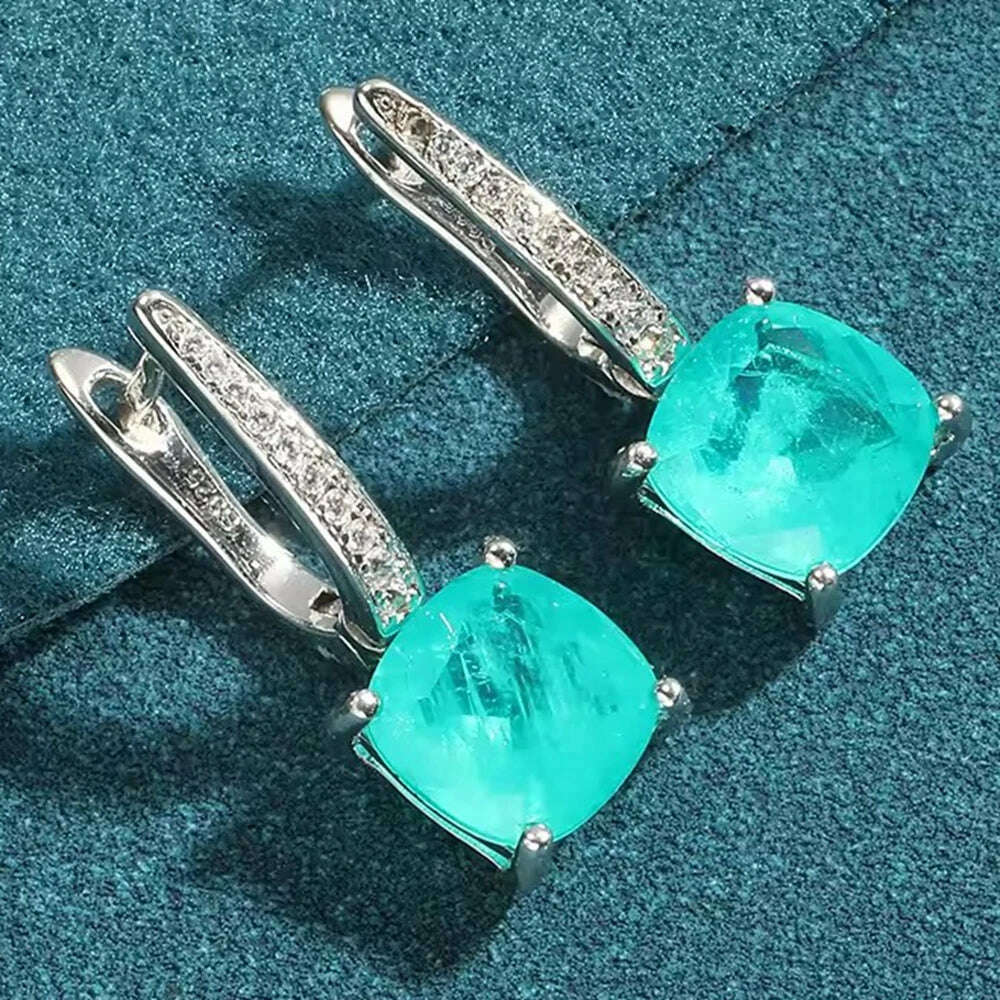 KQDANCE 925 Sterling SIlver Cushion Cut Paraiba Tourmaline Gemstone Drop Earrings with Green Blue Stones Fine Jewelry For Women