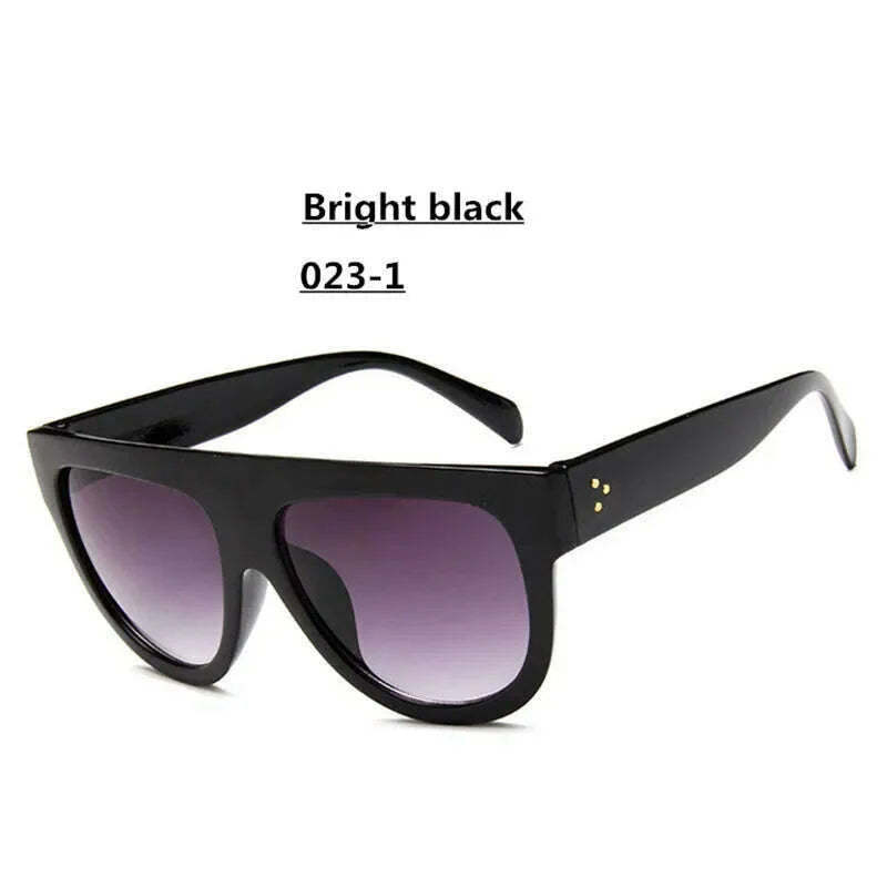 Lady Flat top Oversized Sunglasses Women Retro Female Big Frames UV400 Cat Eye Sunglass Electroplated Rivet Sun Glasses Shades
