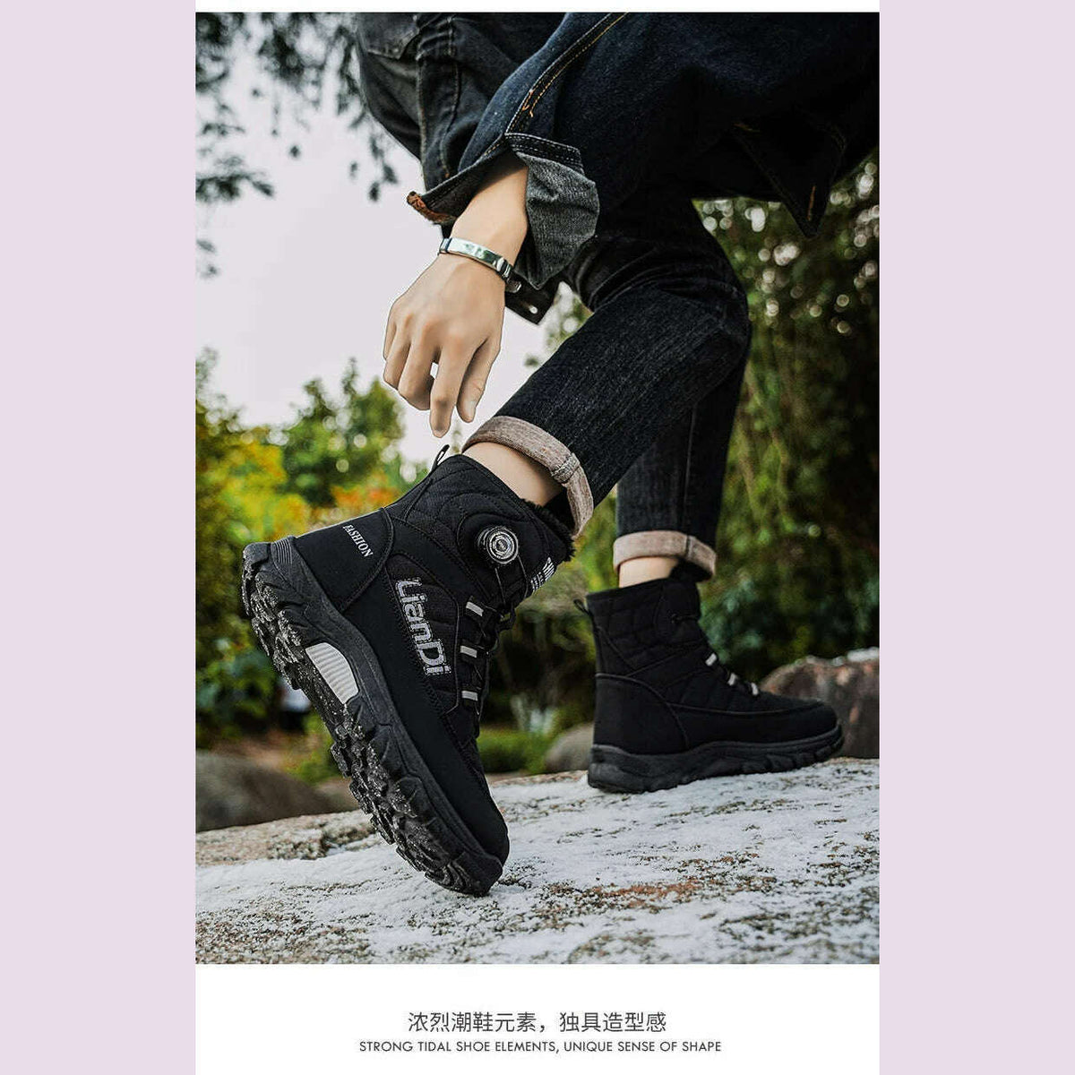 Large Size High-top Mens Cotton Shoes outdoor Snow Boots Warm Plush Lining Breathable Waterproof Fabric Non-slip Soles Safe Shoe