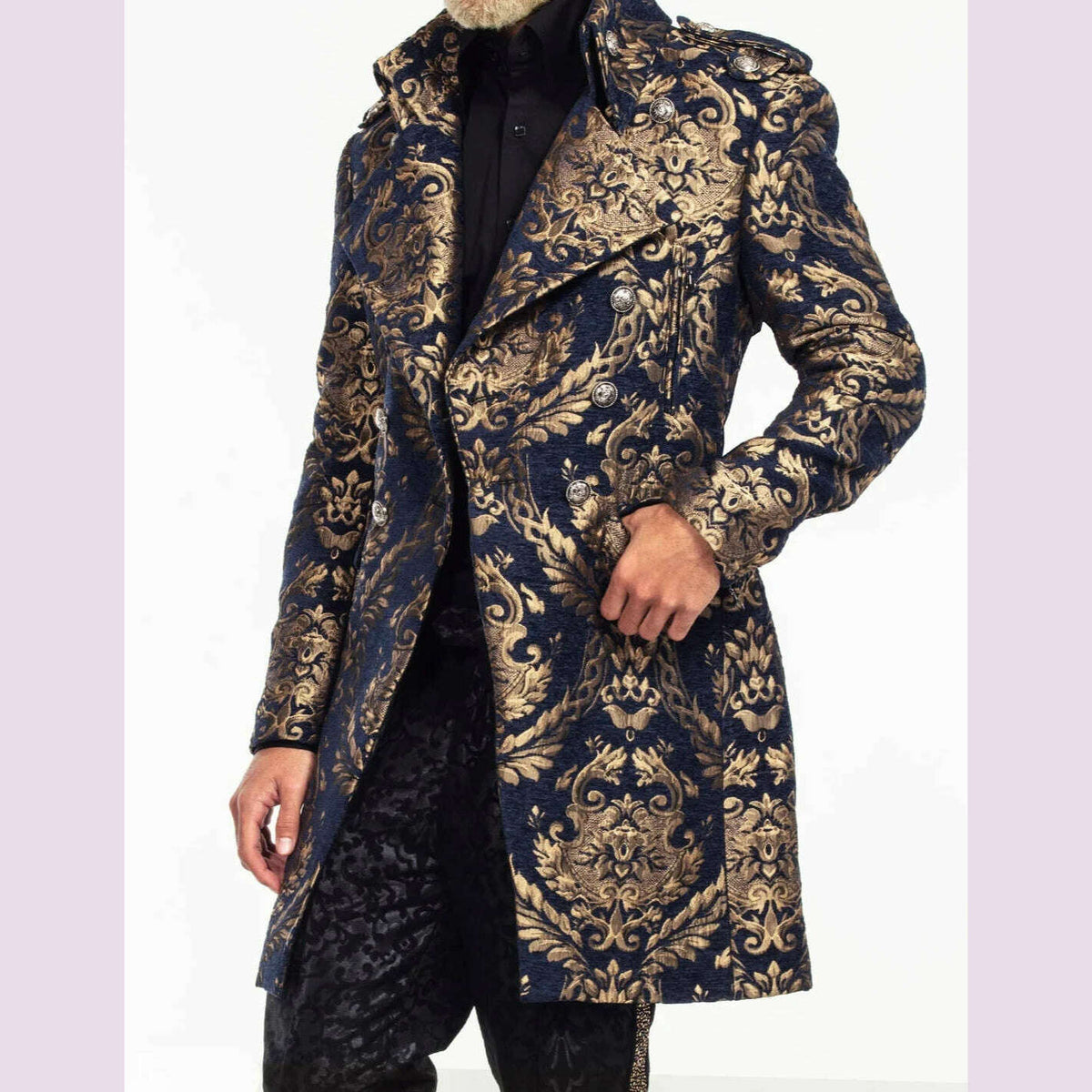 Long Floral Suit Jacket for Men Notch Lapel Double Breasted Jacquard Male Blazer One Piece Fashion Coat 2025 Custom Made
