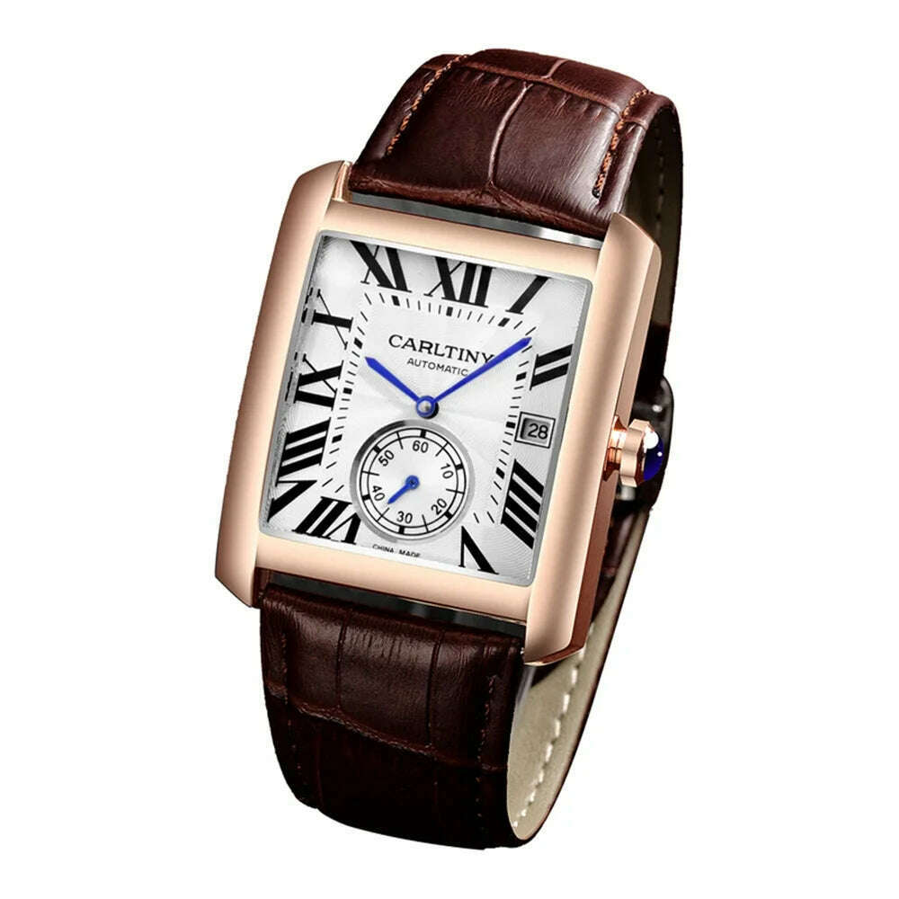 Luxury Automatic Watch Men Mechanical Wristwatches Top Brand Dress Watches Square Stainless Steel Waterproof Clock CARLTINY 2023