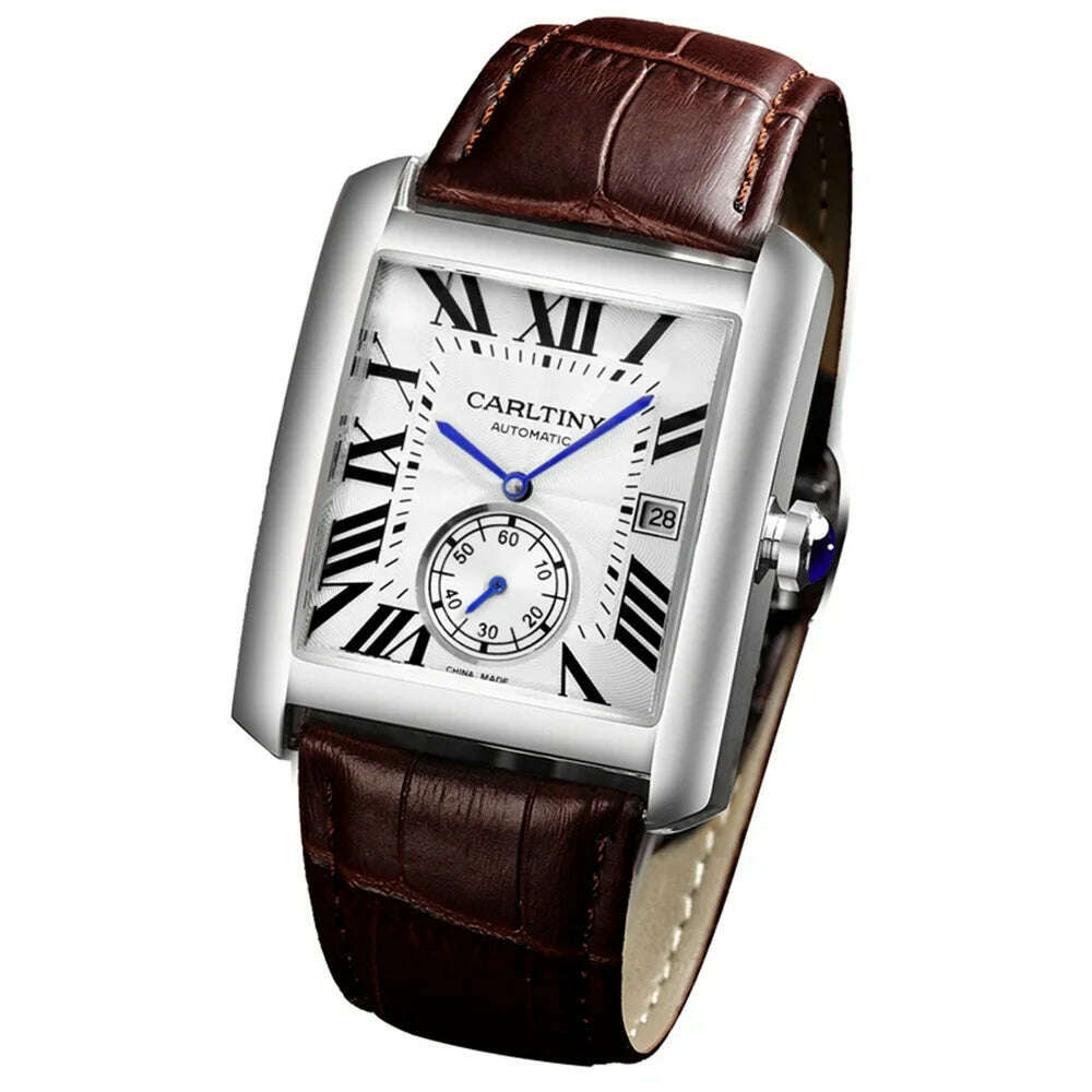 Luxury Automatic Watch Men Mechanical Wristwatches Top Brand Dress Watches Square Stainless Steel Waterproof Clock CARLTINY 2023