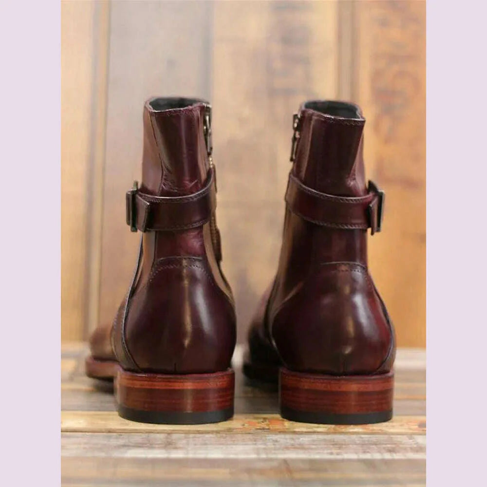 Luxury Business Men Pointed Toe Cowhide Genuine Leather Work Boots Motorcycle Riding Ankle Boots Safety Shoes Customized 15 Days