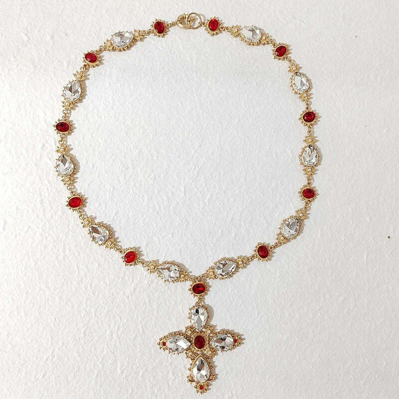 Luxury Crystal Statement Choker  Cross  Necklaces for Women Accossery Party Jewelry