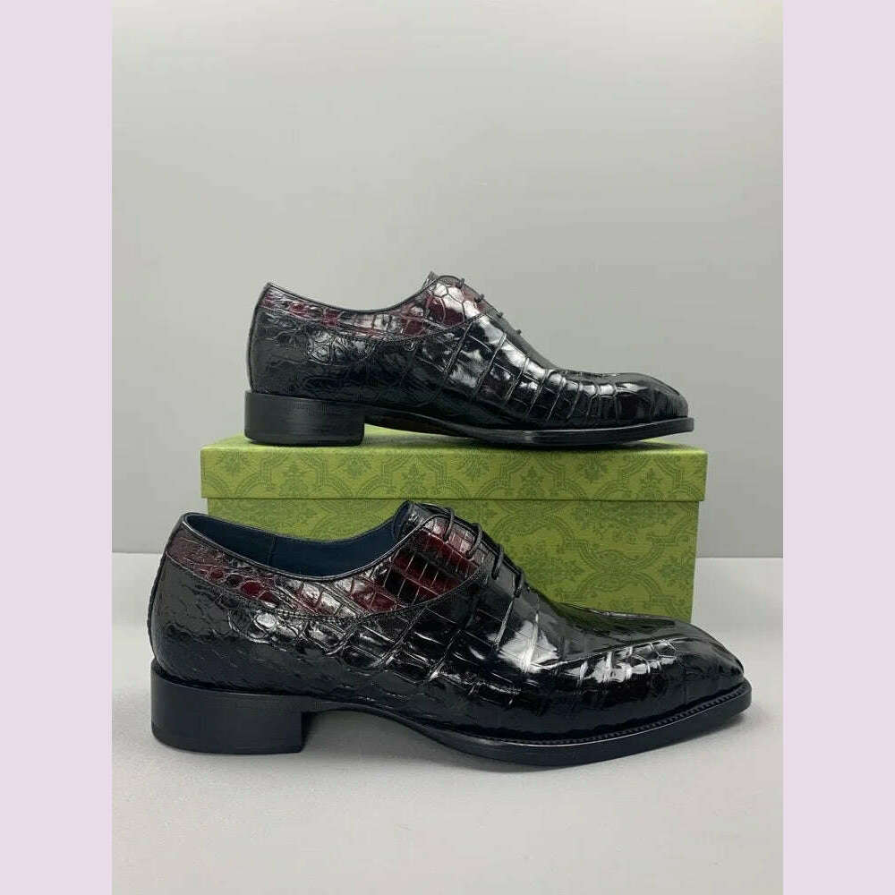 Luxury Mens Crocodile Genuine Leather Dress Shoes Italian Designer Lace Up Med Heel Mixed Colors Business Man Work Formal Shoes