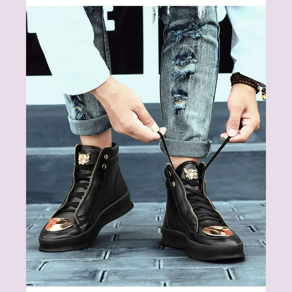 Luxury Mens Sneaker Fashion High Top Casual Boot Hip Hop Streetwear Skateboard Shoes for Men Leather Ankle Boots Tenis Masculino