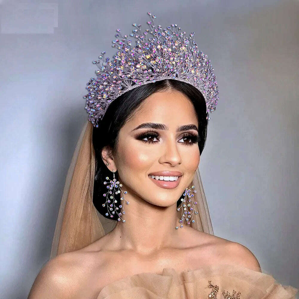 Luxury Wedding Jewelry Set Bridal Headwear Crown Necklace And Earrings AB Color Crystal Rhinestone Jewelry Sets Handmade Unique