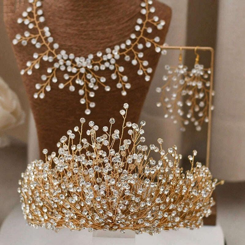 Luxury Wedding Jewelry Set Bridal Headwear Crown Necklace And Earrings AB Color Crystal Rhinestone Jewelry Sets Handmade Unique