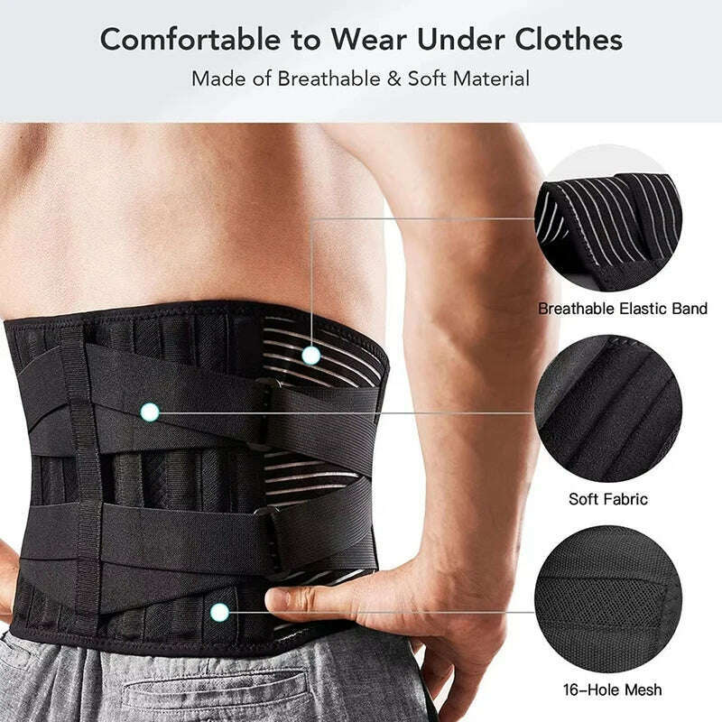 Men Women Lower Back Brace with 6 Stays Anti-skid Orthopedic Lumbar Support Breathable Waist Support Belt for Gym Pain Relief