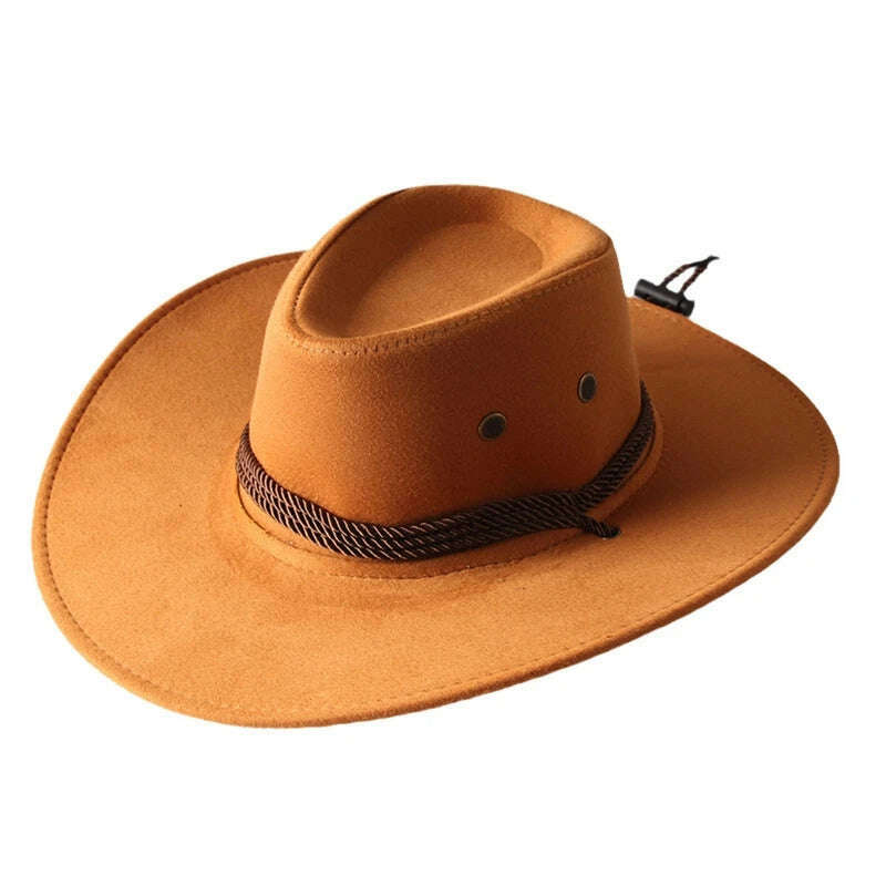 Men's Cool Sun Hat Solid Color Cool Western Cowboy Hat Plain Solid Color Men's Peaked Cap Large Western Rope Knight Cowboy Hat