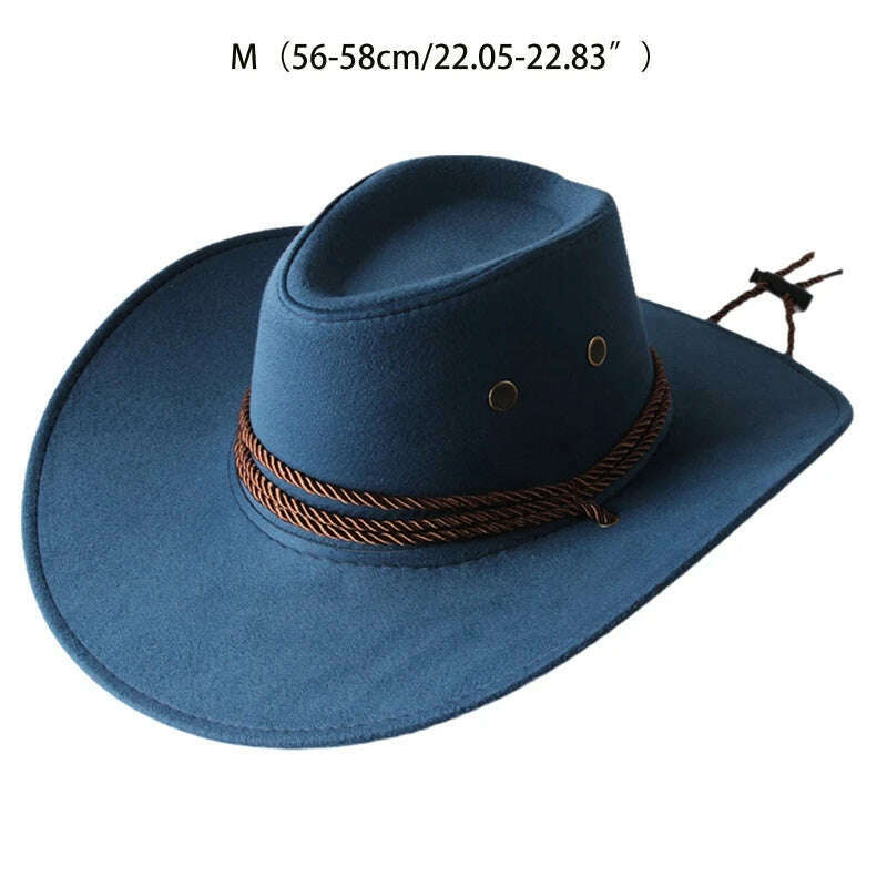 Men's Cool Sun Hat Solid Color Cool Western Cowboy Hat Plain Solid Color Men's Peaked Cap Large Western Rope Knight Cowboy Hat