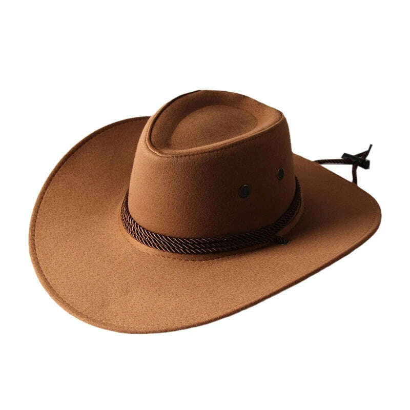 Men's Cool Sun Hat Solid Color Cool Western Cowboy Hat Plain Solid Color Men's Peaked Cap Large Western Rope Knight Cowboy Hat