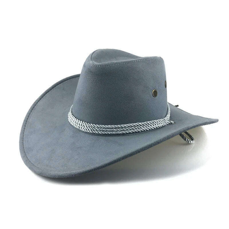 Men's Cool Sun Hat Solid Color Cool Western Cowboy Hat Plain Solid Color Men's Peaked Cap Large Western Rope Knight Cowboy Hat