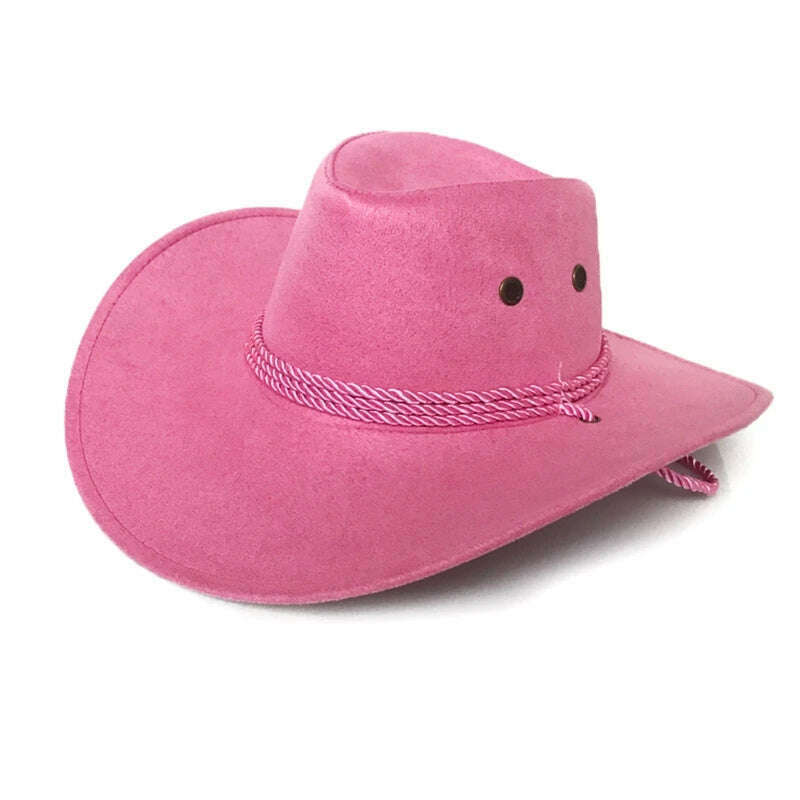 Men's Cool Sun Hat Solid Color Cool Western Cowboy Hat Plain Solid Color Men's Peaked Cap Large Western Rope Knight Cowboy Hat