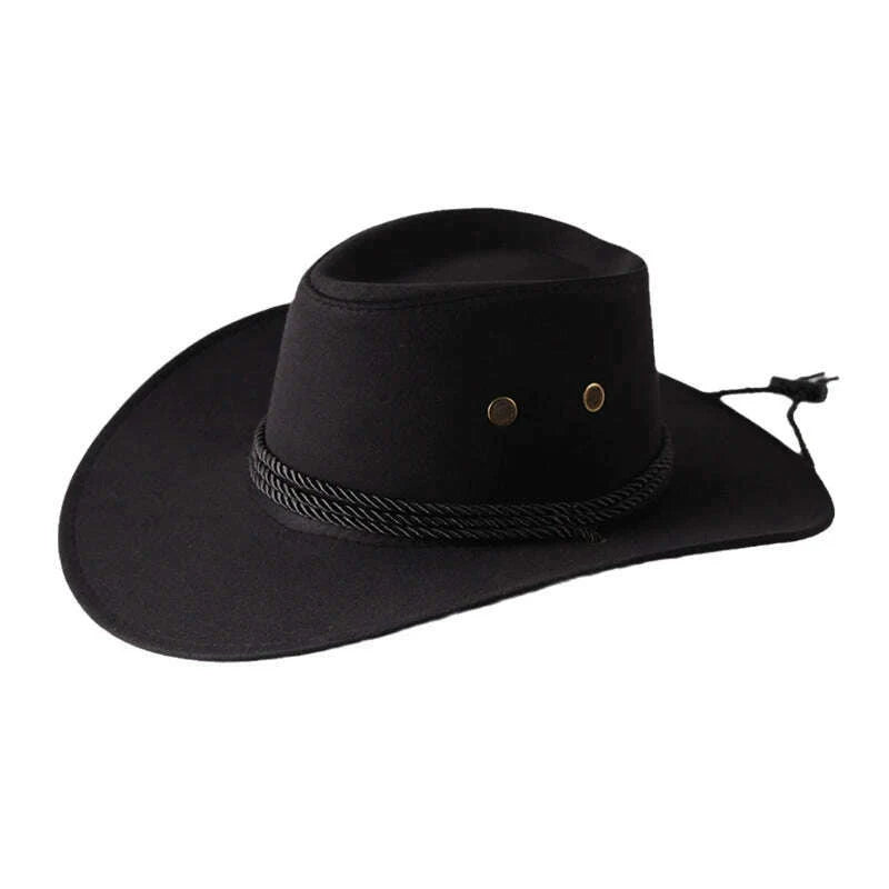 Men's Cool Sun Hat Solid Color Cool Western Cowboy Hat Plain Solid Color Men's Peaked Cap Large Western Rope Knight Cowboy Hat