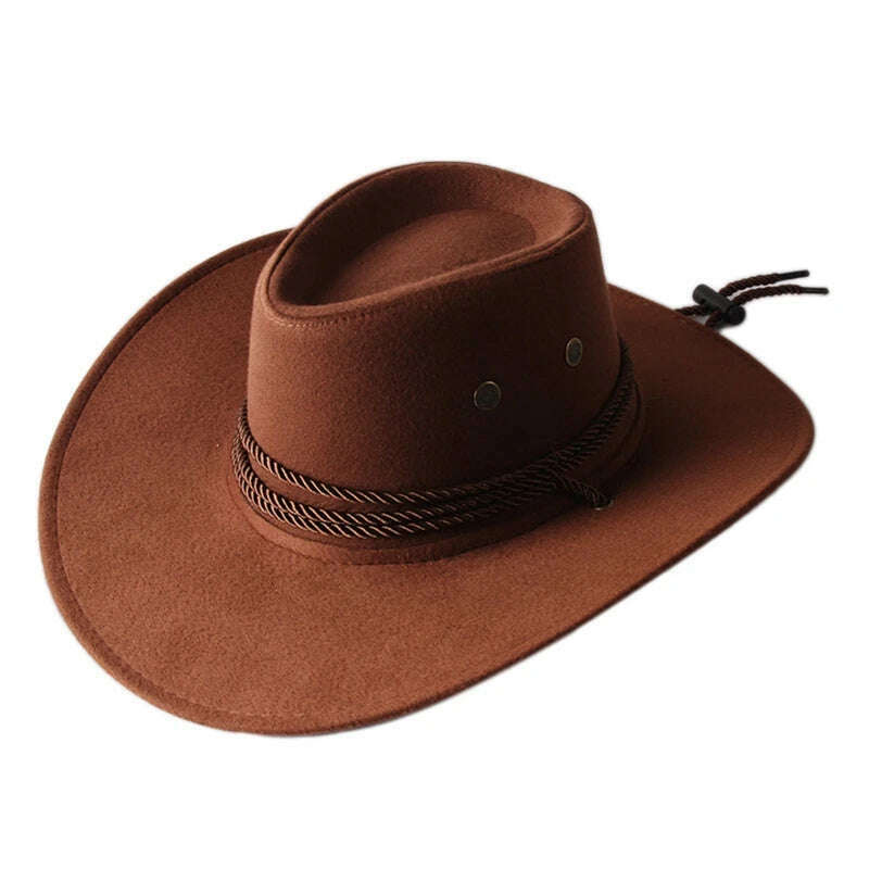 Men's Cool Sun Hat Solid Color Cool Western Cowboy Hat Plain Solid Color Men's Peaked Cap Large Western Rope Knight Cowboy Hat