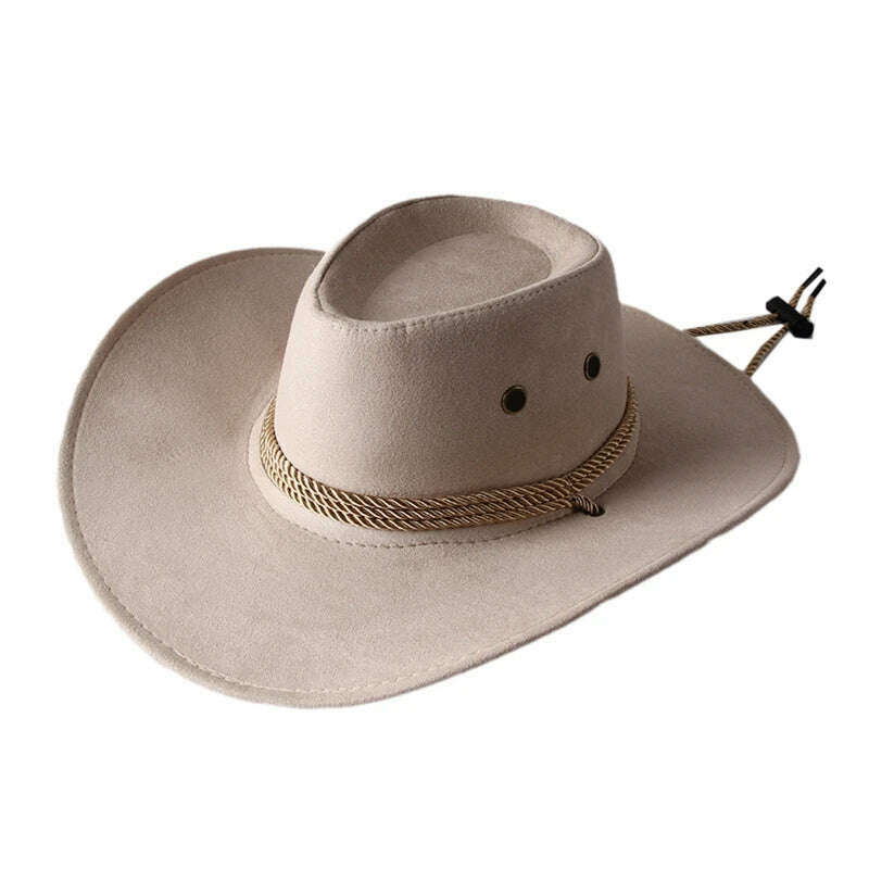 Men's Cool Sun Hat Solid Color Cool Western Cowboy Hat Plain Solid Color Men's Peaked Cap Large Western Rope Knight Cowboy Hat