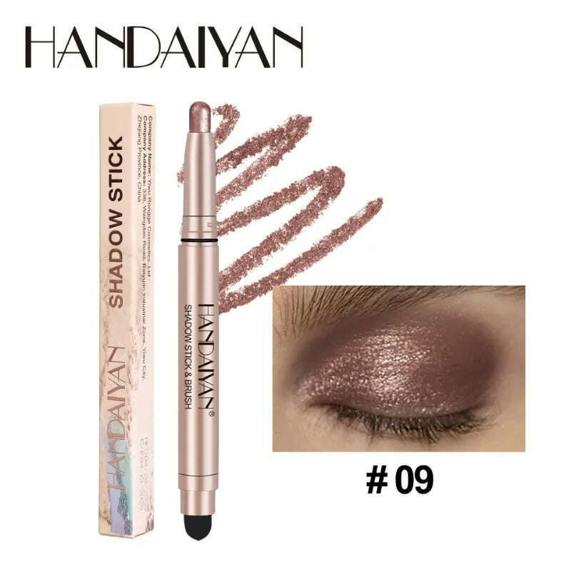 Metallic Double-head Eyeshadow Stick Diamond Shimmer Highlighter Pencil Ultra Pigmented Long Lasting Cream Eye Shadow Sponge Pen