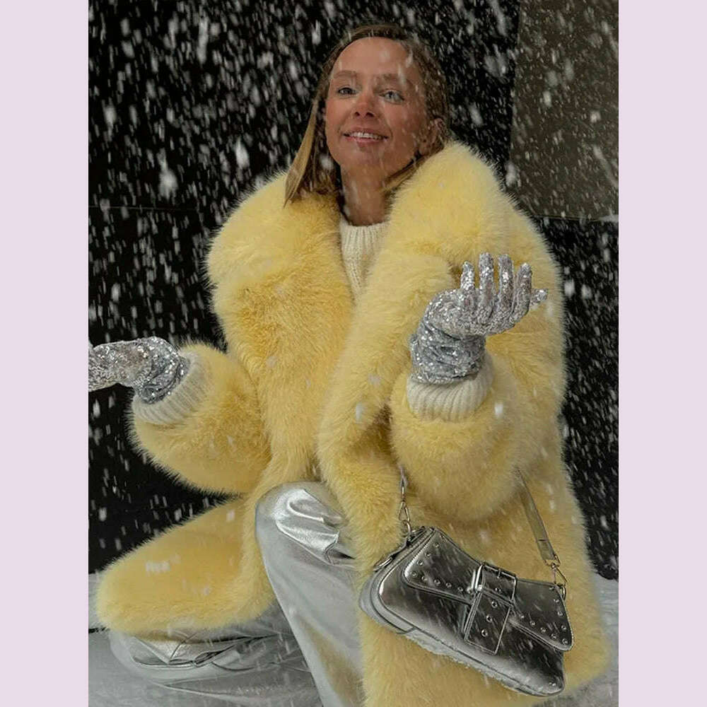 Mid-Length Women's Fur Coat Suit Collar Loose Imitation Fox Fur Plush Coats Warm Soft Thickened Winter Socialite Fur Overcoat