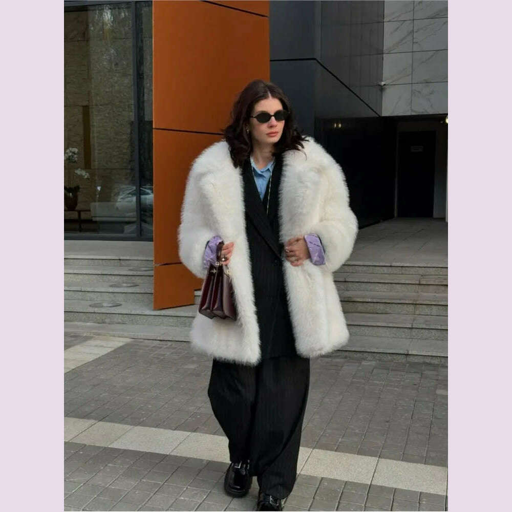 Mid-Length Women's Fur Coat Suit Collar Loose Imitation Fox Fur Plush Coats Warm Soft Thickened Winter Socialite Fur Overcoat