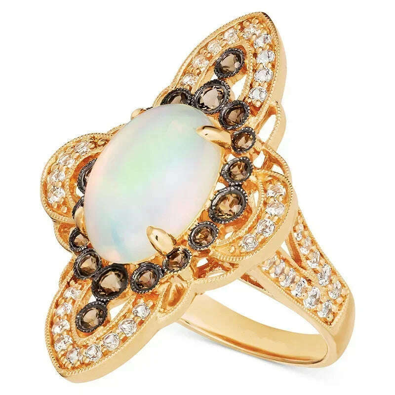 Milangirl Large Oval Fire Opal Rings for Women Fashion Jewelry White Moonstone Bright Color S for Women Wedding Engagement
