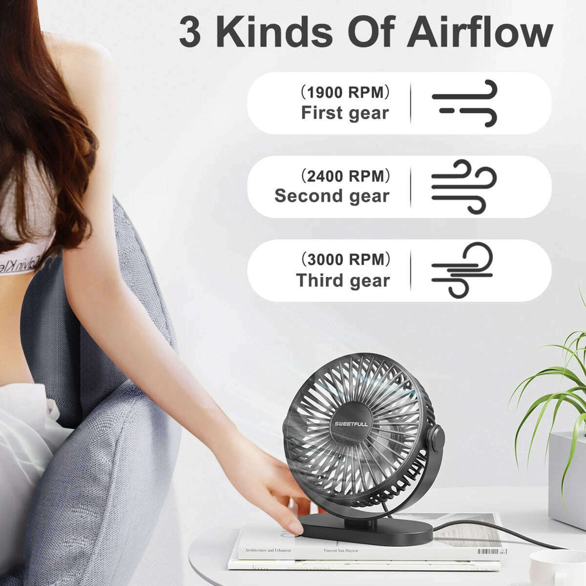 Mini USB Desktop Fan Portable Hook up Fan Desktop Office USB Quiet Cooling Fans Three Speed Adjustment Suitable For Home Office