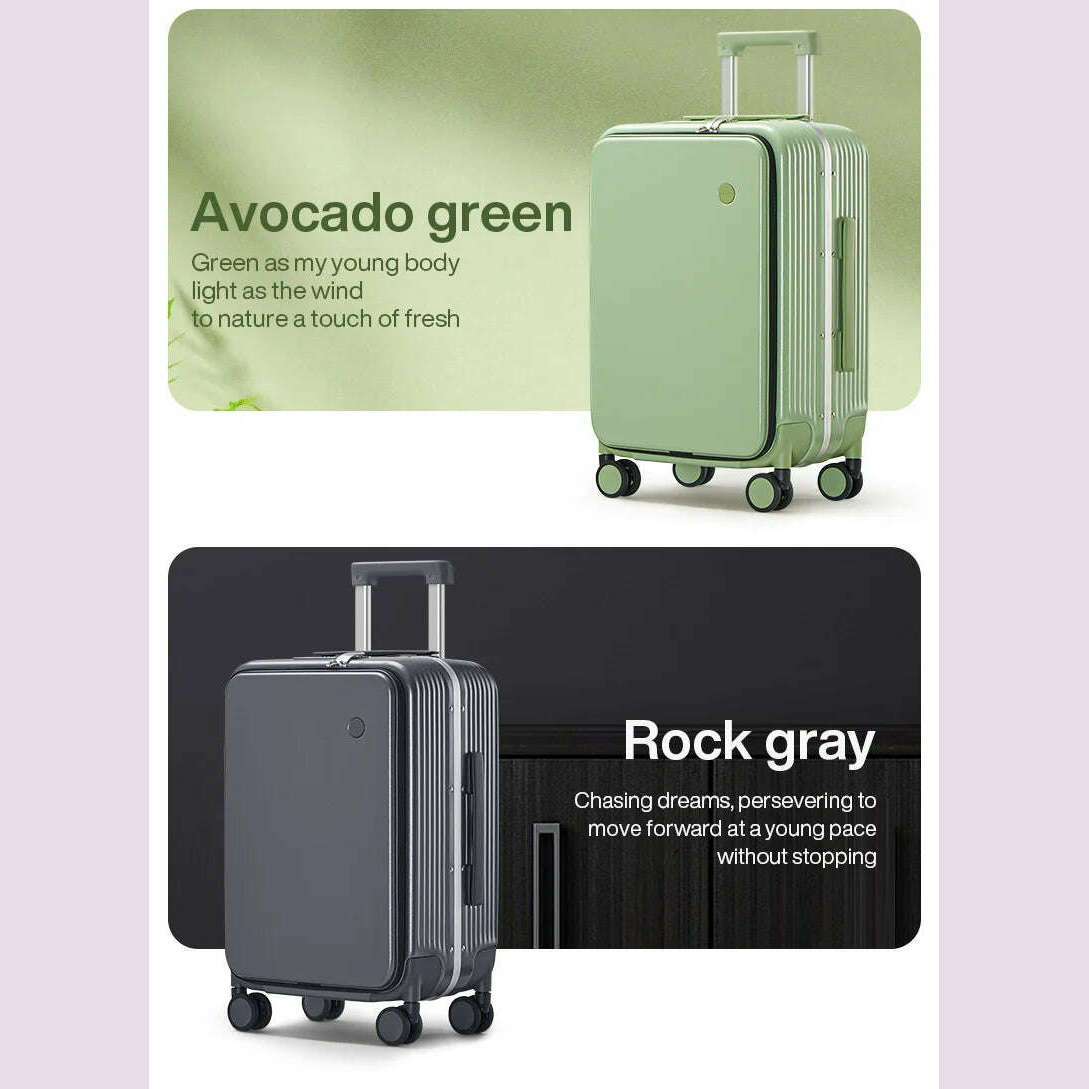 Mixi New Aluminum Frame Suitcase Carry On Rolling Luggage with USB Port Boarding Cabin Cup and Phone Holder 20 24 Inch