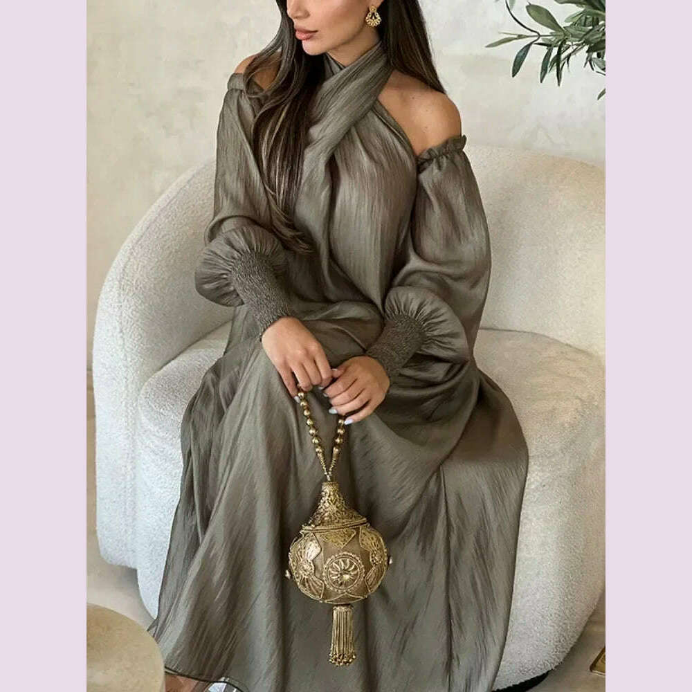 Modigirl Elegant Evening Party Dress For Women Clothing 2025 Spring Summer Puff Sleeves H-line Loose Plus Size Maxi Dresses 3XL