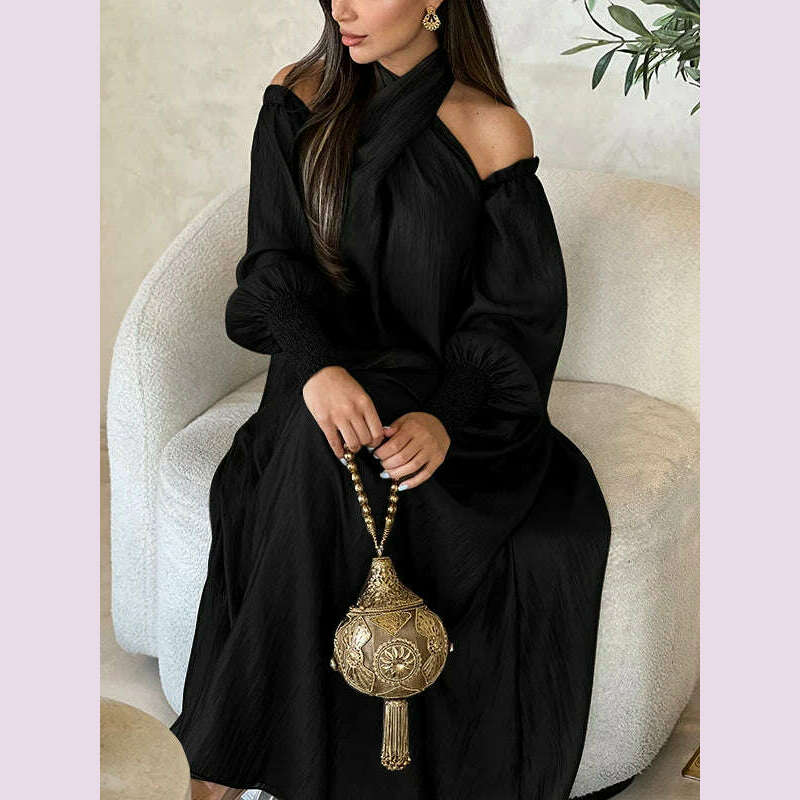 Modigirl Elegant Evening Party Dress For Women Clothing 2025 Spring Summer Puff Sleeves H-line Loose Plus Size Maxi Dresses 3XL