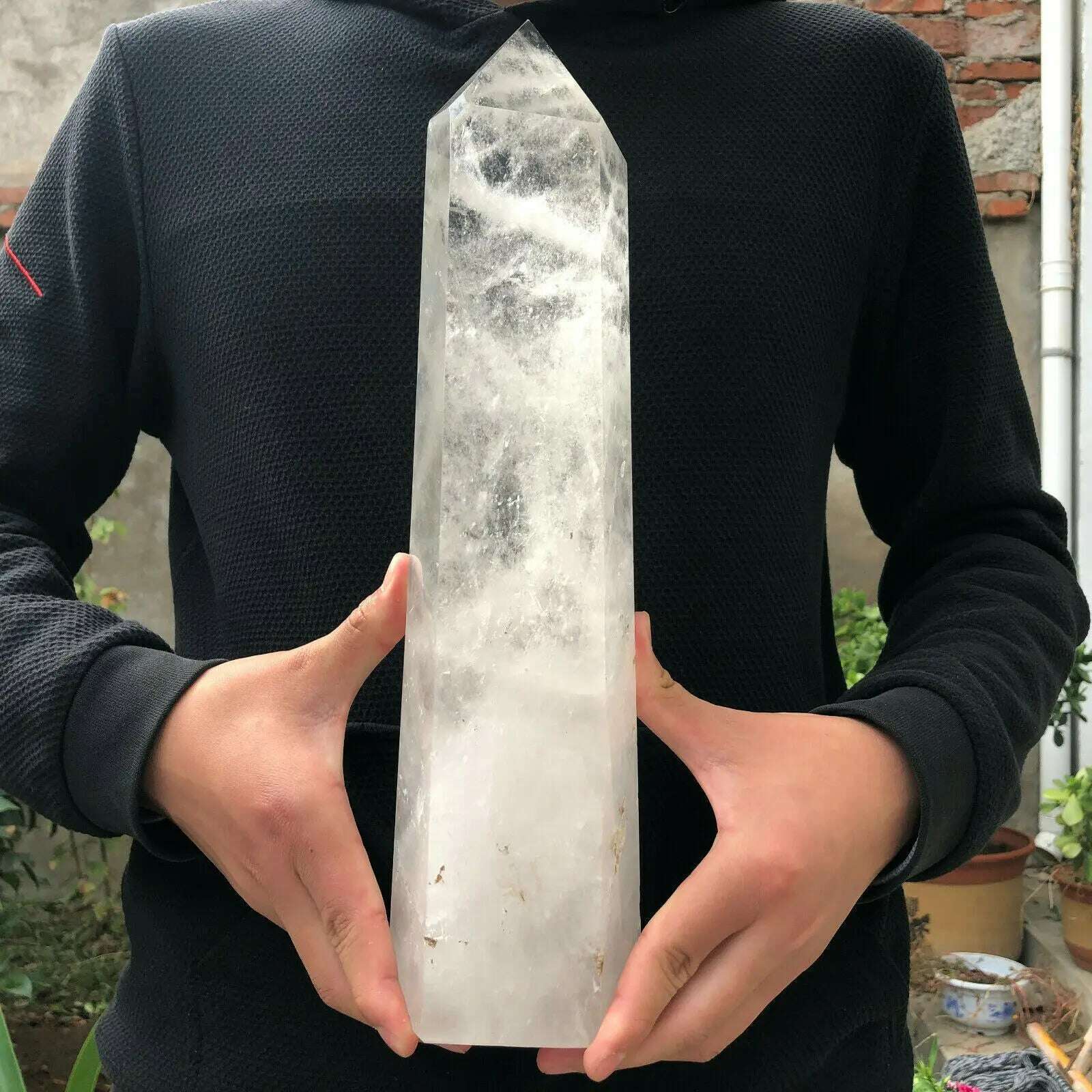 Natural White Quartz Hand Carved Crystal Tower Wand Reiki Healing