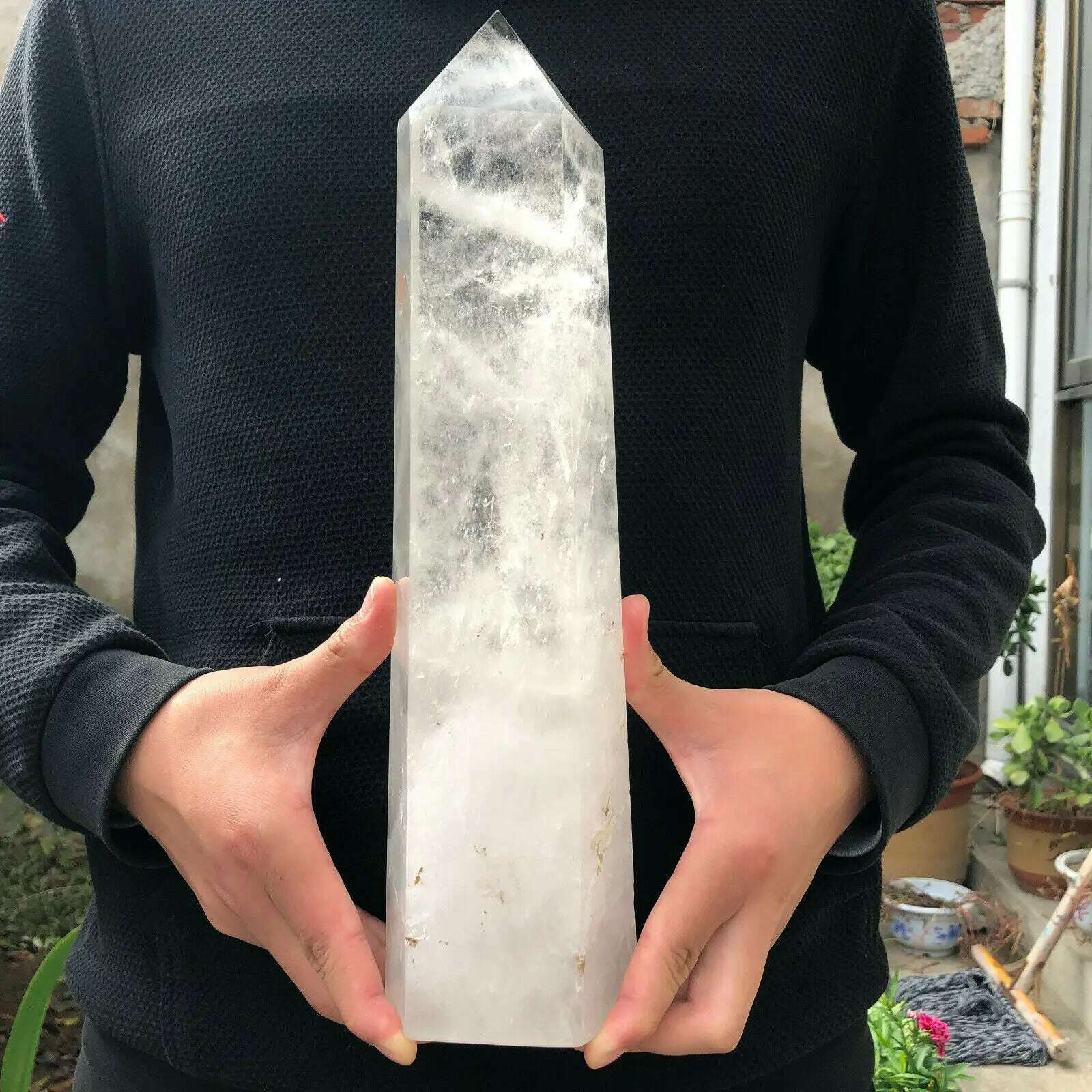 Natural White Quartz Hand Carved Crystal Tower Wand Reiki Healing