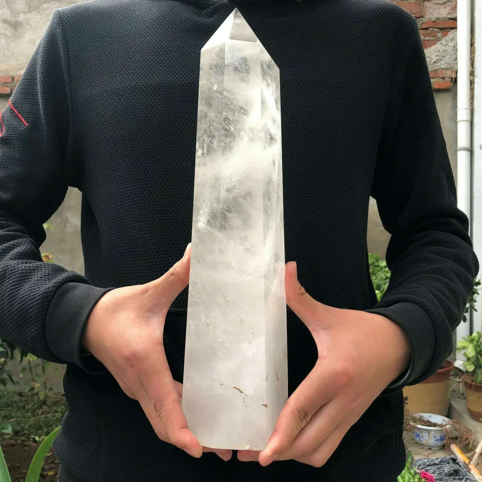 Natural White Quartz Hand Carved Crystal Tower Wand Reiki Healing