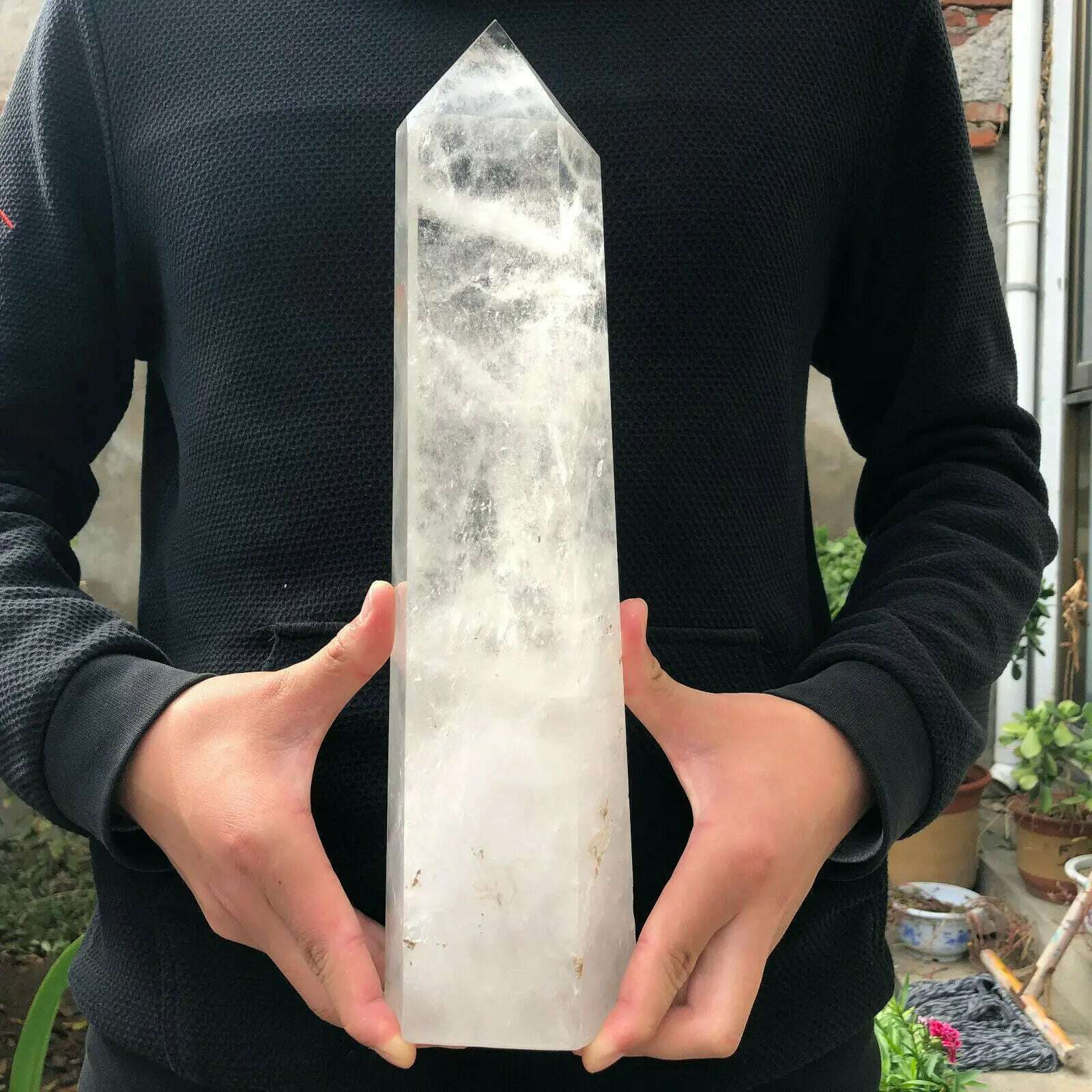 Natural White Quartz Hand Carved Crystal Tower Wand Reiki Healing