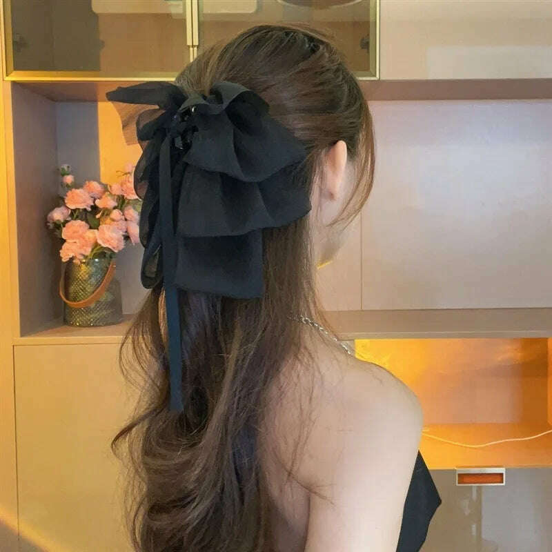 New Bow Floating Ribbon Grip Clip Girls Elegant Ponytail Braid Claw Clip Retro Luxury Female Hair Card Hair Accessories