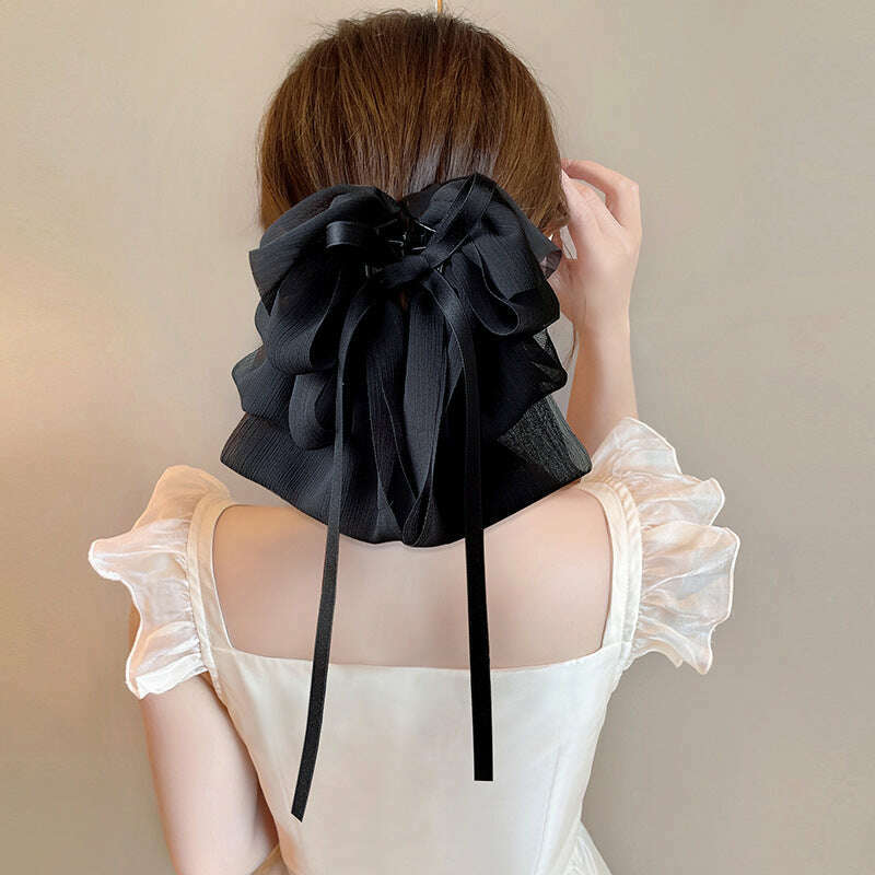 New Bow Floating Ribbon Grip Clip Girls Elegant Ponytail Braid Claw Clip Retro Luxury Female Hair Card Hair Accessories