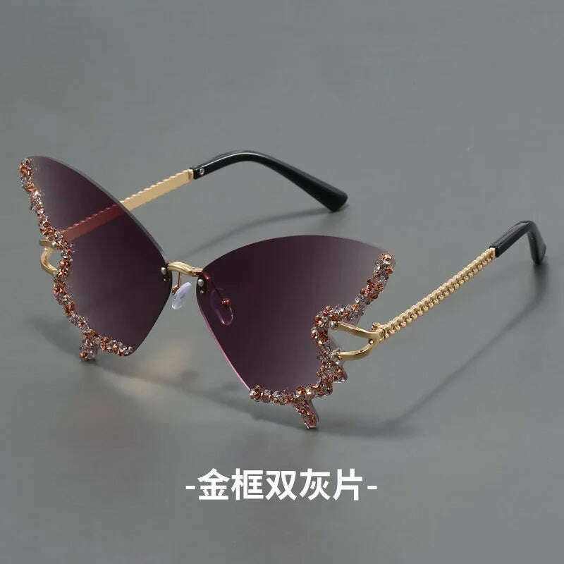 New butterfly shape diamond rimless fashion sunglasses personality exaggerated cool tide men and women models sunglasses