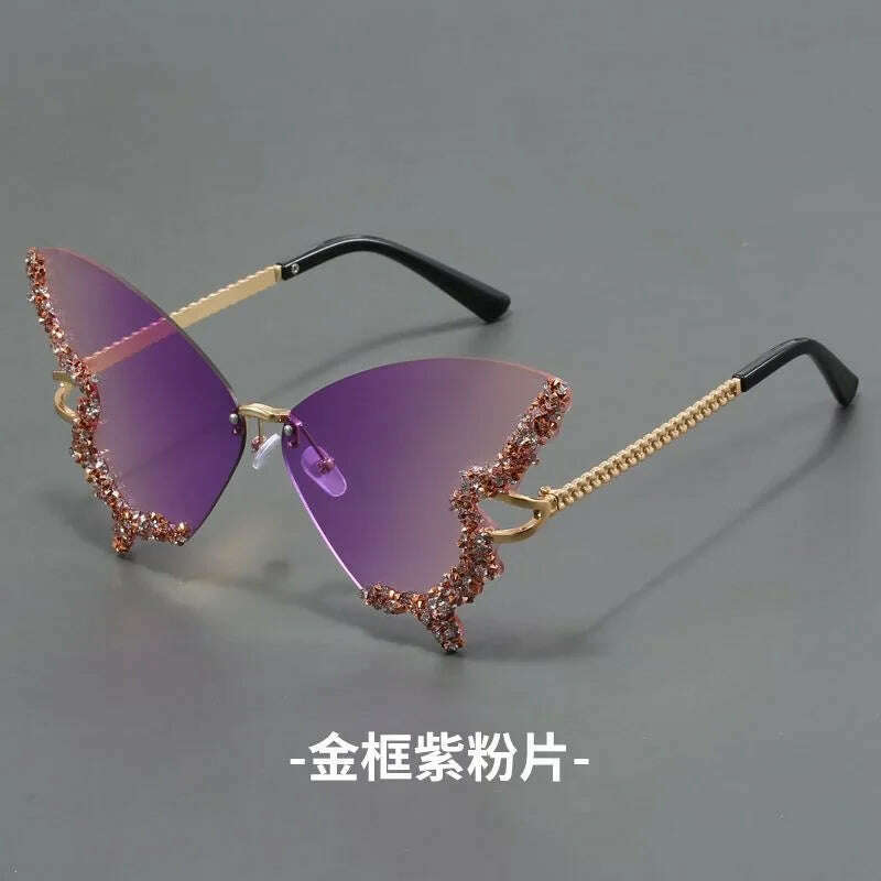 New butterfly shape diamond rimless fashion sunglasses personality exaggerated cool tide men and women models sunglasses