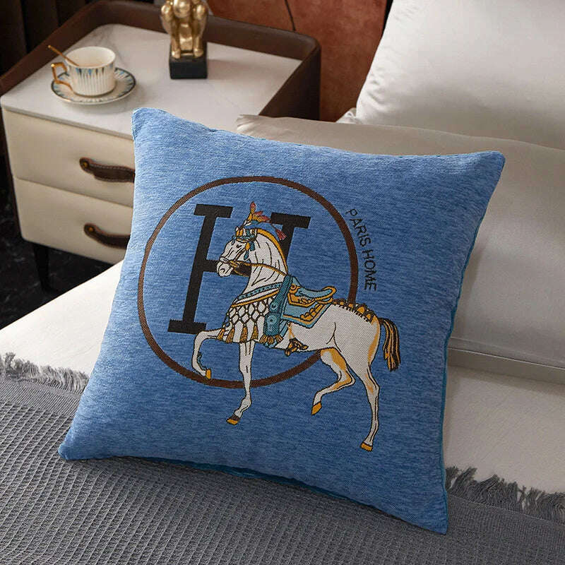 New Design Horse Pattern Throw Pillow Covers Chenille Throw Pillowcases Square Decorative Cushion Pillow Covers for Sofa JAF071