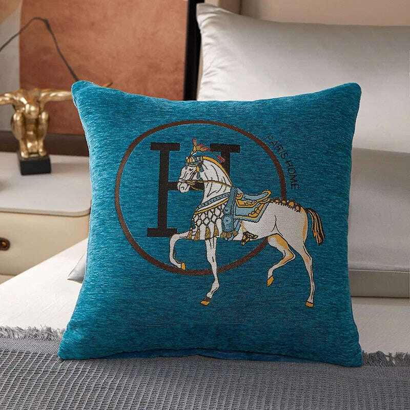 New Design Horse Pattern Throw Pillow Covers Chenille Throw Pillowcases Square Decorative Cushion Pillow Covers for Sofa JAF071