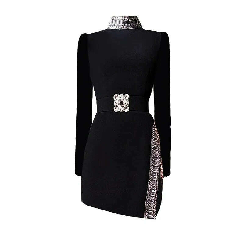 New Luxury Handmade Diamonds Vintage Jacket Women Elegant Party Fashion Black Short Coat Office Ladies Autumn Designer Jackets