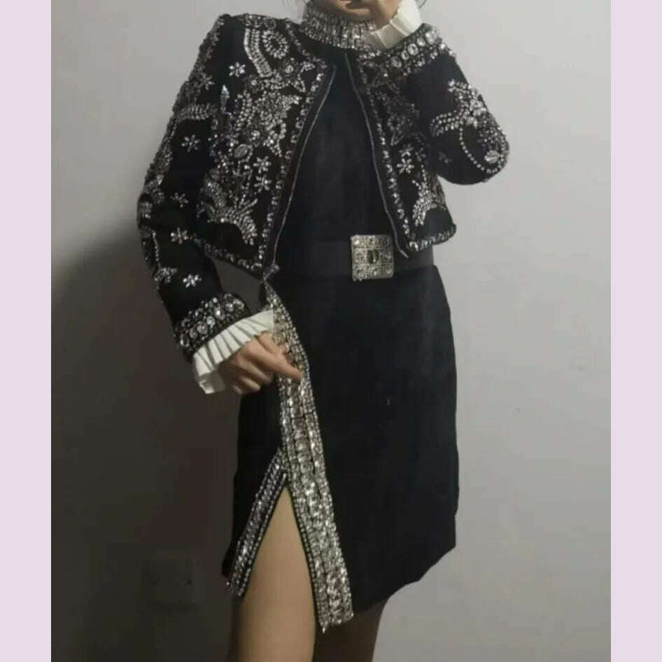New Luxury Handmade Diamonds Vintage Jacket Women Elegant Party Fashion Black Short Coat Office Ladies Autumn Designer Jackets