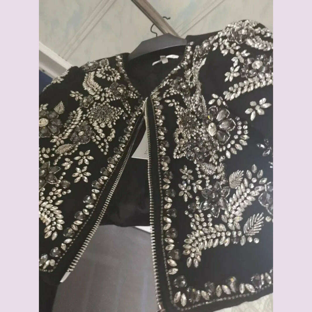 New Luxury Handmade Diamonds Vintage Jacket Women Elegant Party Fashion Black Short Coat Office Ladies Autumn Designer Jackets