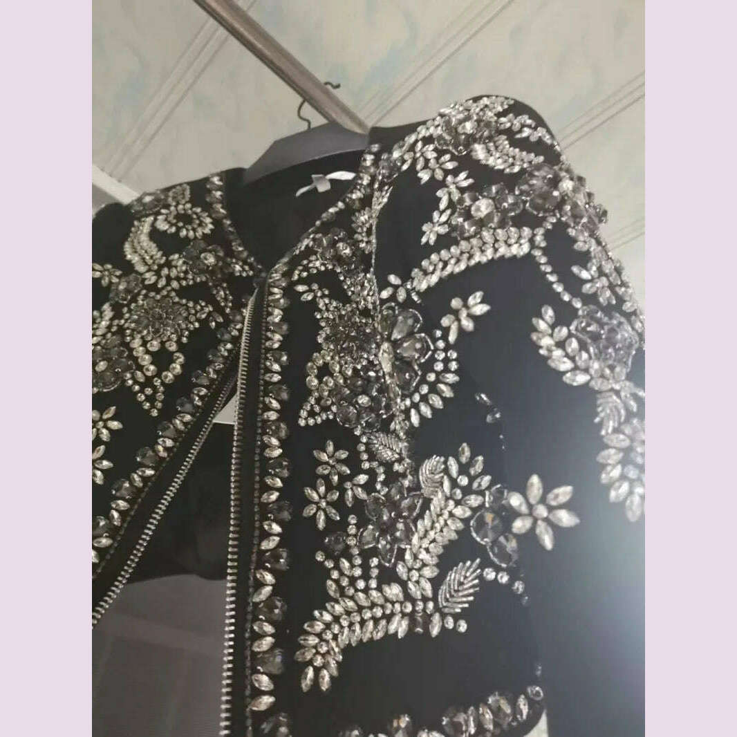 New Luxury Handmade Diamonds Vintage Jacket Women Elegant Party Fashion Black Short Coat Office Ladies Autumn Designer Jackets