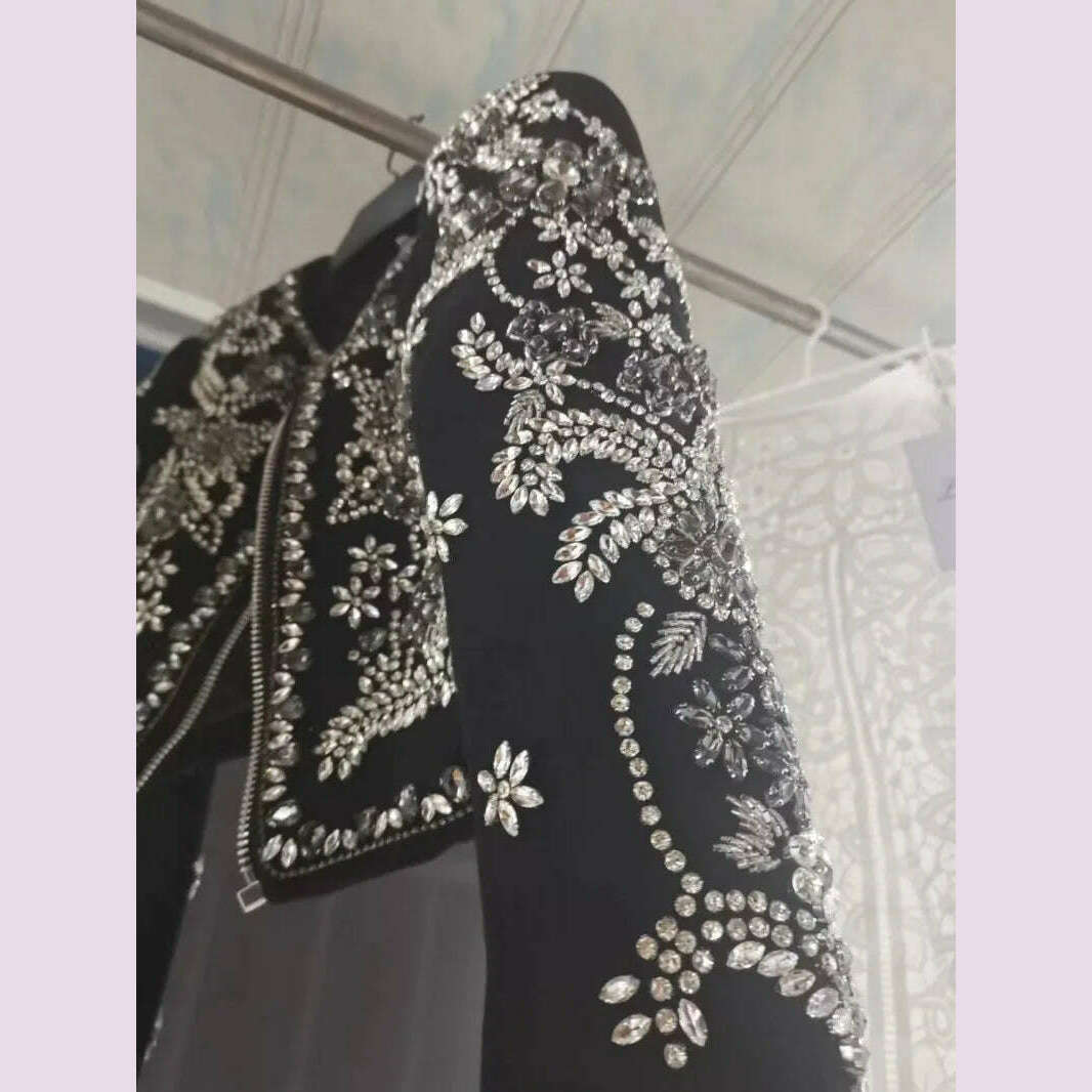 New Luxury Handmade Diamonds Vintage Jacket Women Elegant Party Fashion Black Short Coat Office Ladies Autumn Designer Jackets