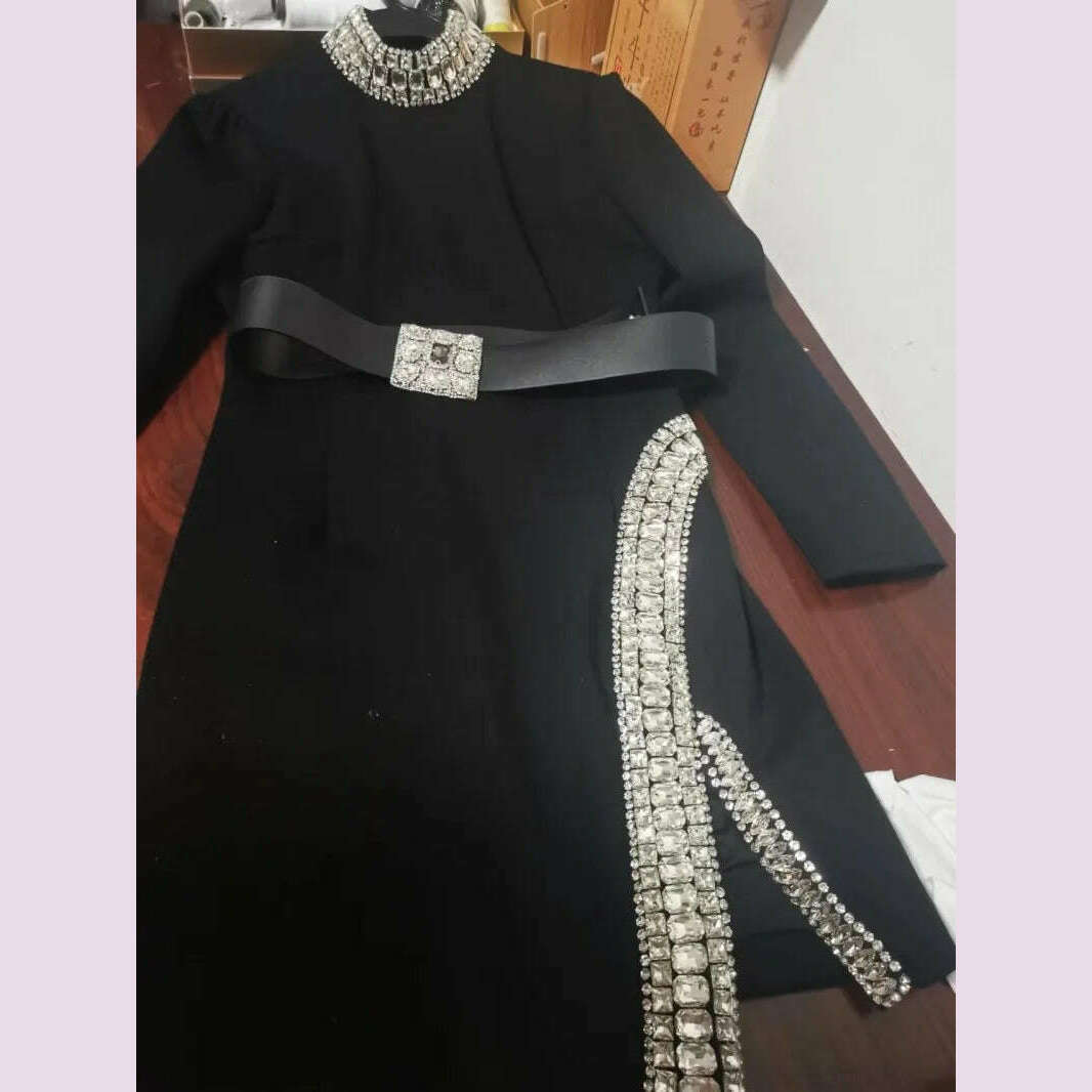 New Luxury Handmade Diamonds Vintage Jacket Women Elegant Party Fashion Black Short Coat Office Ladies Autumn Designer Jackets