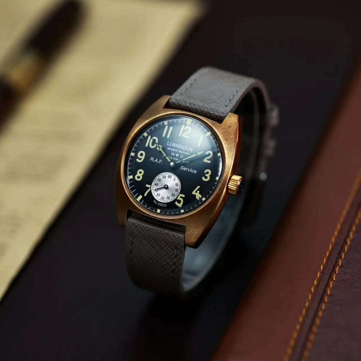 NEW Seizenn W10 WW2 Field Watch Retro Arrow Pilot Watch Men Mechanical Manual Hand Wind Luminous Merkur CUSN8 Bronze Turtle Case