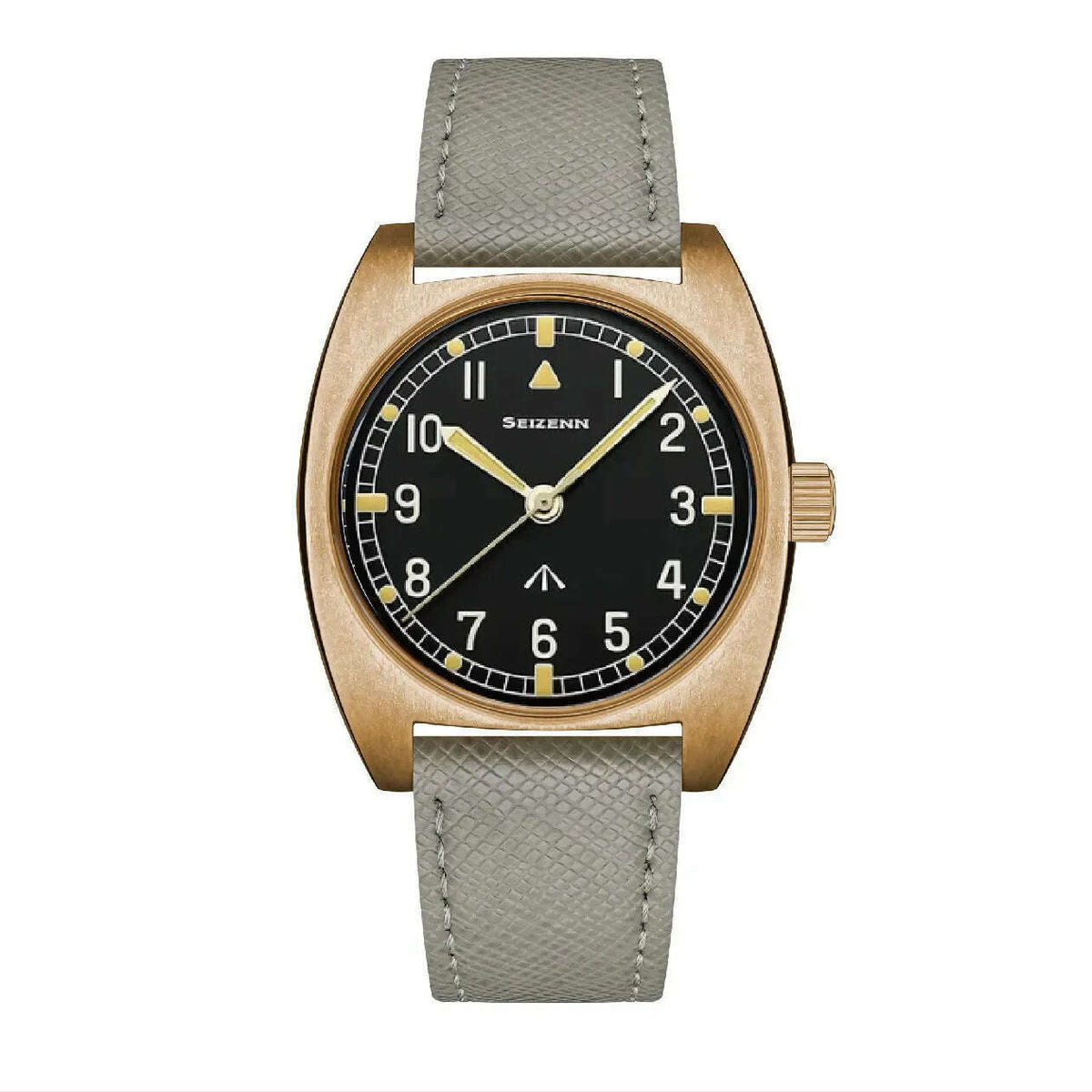 NEW Seizenn W10 WW2 Field Watch Retro Arrow Pilot Watch Men Mechanical Manual Hand Wind Luminous Merkur CUSN8 Bronze Turtle Case