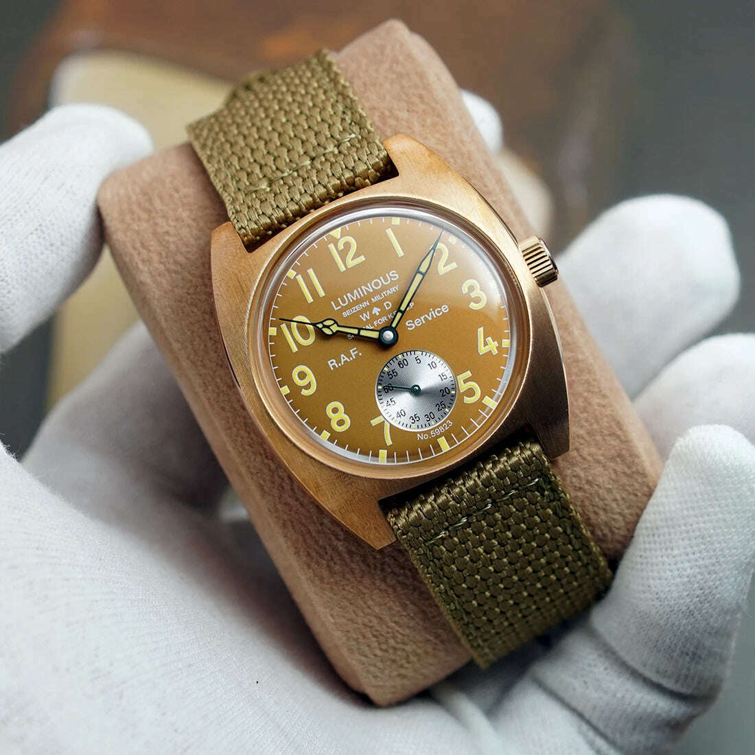NEW Seizenn W10 WW2 Field Watch Retro Arrow Pilot Watch Men Mechanical Manual Hand Wind Luminous Merkur CUSN8 Bronze Turtle Case