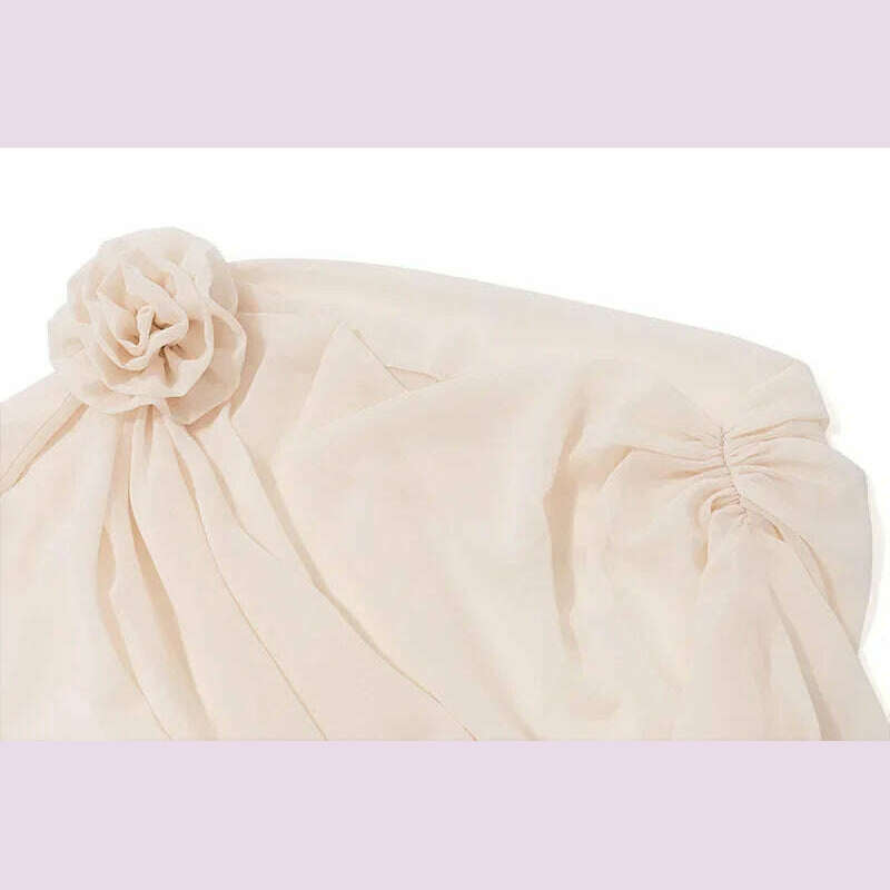 New Slope Shoulder Blouse Asymmetric Cropped Blouse Apricot Pile Up Shirts Women Top Autumn New Elegant Fashiin Blouse
